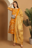 Mustard  Cotton Blend Embroidered Straight Kurta & Pant With Dupatta