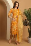 Mustard  Cotton Blend Embroidered Straight Kurta & Pant With Dupatta