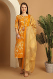 Mustard  Cotton Blend Embroidered Straight Kurta & Pant With Dupatta