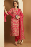 Pink & Beige Cotton Blend Embroidered Straight Kurta & Pant With Dupatta