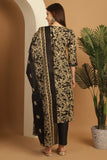 Black & Beige Women Cotton Blend Floral Printed Kurta & Pant With Dupatta