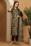 Black & Beige Women Cotton Blend Floral Printed Kurta & Pant With Dupatta