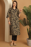 Black & Beige Women Cotton Blend Floral Printed Kurta & Pant With Dupatta