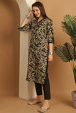 Black & Beige Women Cotton Blend Floral Printed Kurta & Pant With Dupatta