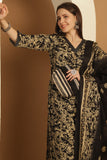 Black & Beige Women Cotton Blend Floral Printed Kurta & Pant With Dupatta