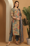 Multicolor Women Cotton Blend Floral Printed Kurta & Pant With Dupatta