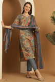 Multicolor Women Cotton Blend Floral Printed Kurta & Pant With Dupatta