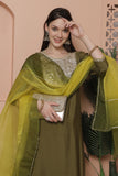 Olive Green Poly Silk Embroidered Straight Kurta & Pant With Dupatta