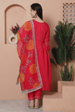 Fuchsia Pink Poly Silk Embroidered A Line Kurta & Pant With Dupatta