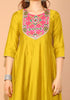 Lime Green Poly Silk Embroidered Anarkali Kurta & Pant With Dupatta