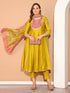Lime Green Poly Silk Embroidered Anarkali Kurta & Pant With Dupatta