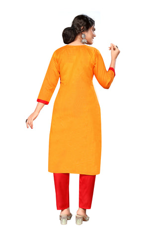 Yellow Chanderi Silk Embroidered Straight Kurta & Pant With Dupatta