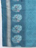 Off White & Teal Cotton Blend Embroidered Straight Kurta & Pant With Dupatta