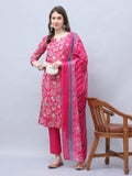 Pink Cotton Blend Embroidered Straight Kurta & Pant With Dupatta