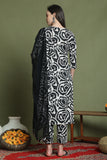 Black & White Cotton Abstract Printed Kurta & Pant With Dupatta