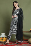 Black & White Cotton Abstract Printed Kurta & Pant With Dupatta