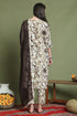 Off White & Brown Cotton Floral Printed Kurta & Pant With Dupatta