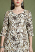 Off White & Brown Cotton Floral Printed Kurta & Pant With Dupatta
