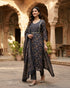 Black Cotton Jaipuri Printed Kurta & Pant With Dupatta