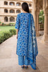 Blue Cotton Jaipuri Printed Kurta & Pant With Dupatta