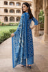 Blue Cotton Jaipuri Printed Kurta & Pant With Dupatta