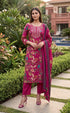 Magenta Cotton Jaipuri Printed Kurta & Pant With Dupatta