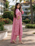 Pink & White Cotton Jaipuri Printed Kurta & Pant With Dupatta