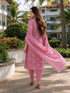 Pink & White Cotton Jaipuri Printed Kurta & Pant With Dupatta