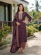 Wine Cotton Jaipuri Printed Kurta & Pant With Dupatta