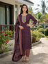 Wine Cotton Jaipuri Printed Kurta & Pant With Dupatta