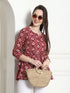 Maroon & Beige Rayon Foil Printed Short Top