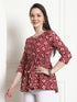 Maroon & Beige Rayon Foil Printed Short Top