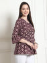 Wine & Beige Rayon Foil Printed Short Top