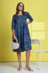 Blue Garden Delight Pure Cotton Jaipuri Printed Western Dress