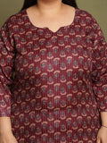 Wine Cotton Foil Printed Plus Size Tunic