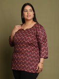 Wine Cotton Foil Printed Plus Size Tunic