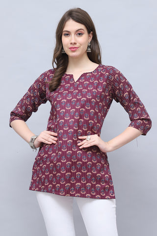 Wine Cotton Foil Printed Tunic