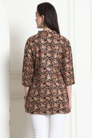 Brown Cotton Foil Printed Tunic