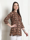 Brown Cotton Foil Printed Tunic