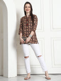 Brown Cotton Foil Printed Tunic