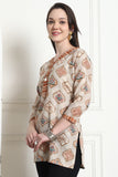 Beige Cotton Foil Printed Tunic