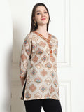 Beige Cotton Foil Printed Tunic