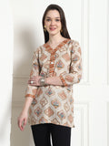 Beige Cotton Foil Printed Tunic