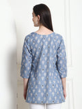 Sky Blue Cotton Foil Printed Tunic