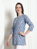 Sky Blue Cotton Foil Printed Tunic