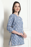 Sky Blue Cotton Foil Printed Tunic