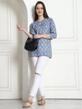 Sky Blue Cotton Foil Printed Tunic