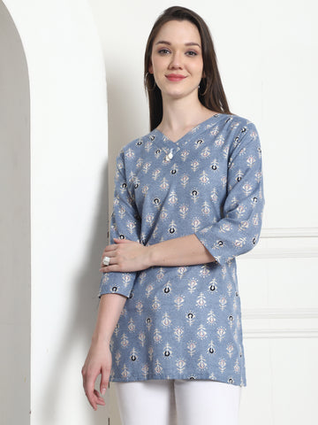 Sky Blue Cotton Foil Printed Tunic