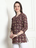 Wine Cotton Blend Foil Printed Tunic