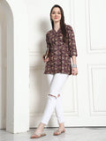 Wine Cotton Blend Foil Printed Tunic